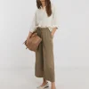 Taupe Linen Mix Cropped Wide Leg Culottes