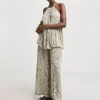 Taupe Print Crinkle Palazzo Trousers