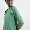 Teal Broderie Sleeve Frill Detail Sweat