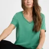 Teal V Neck Short Sleeve Bubble Hem Top