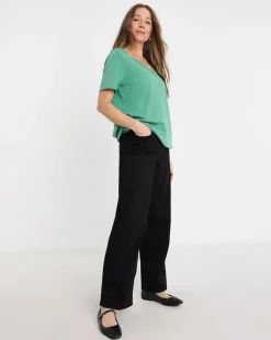 Teal V Neck Short Sleeve Bubble Hem Top