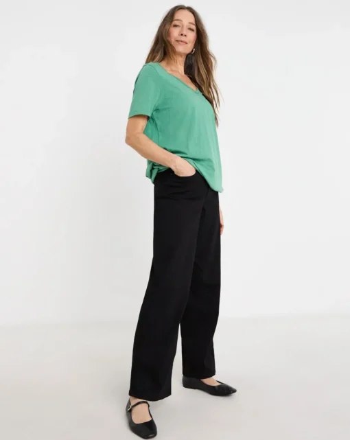 Teal V Neck Short Sleeve Bubble Hem Top