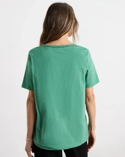 Teal V Neck Short Sleeve Bubble Hem Top