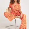Terracotta Print Crinkle Shirred Waist Wide Leg Trousers
