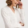 Textured Check Collarless Blouse