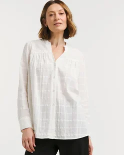 Textured Check Collarless Blouse