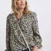 Tie Detail Ruched Long Sleeve Blouse - Mono Print