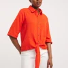 Tomato Cheesecloth Tie Front Shirt
