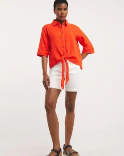 Tomato Cheesecloth Tie Front Shirt
