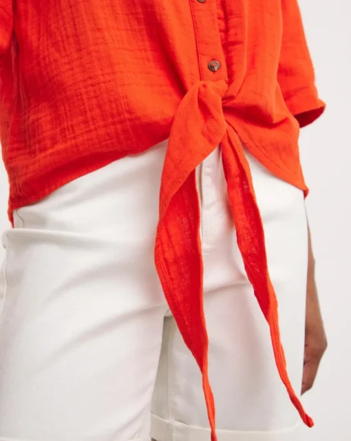 Tomato Cheesecloth Tie Front Shirt