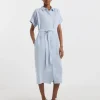 Tommy Hilfiger Linen Belted Short Sleeve Midi Dress