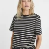 Tommy Hilfiger Stripe Gold Button Crew Neck Short Sleeve T- Shirt