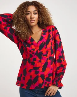 V Neck Abstract Print Tea Top