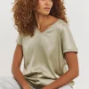 V Neck Satin Front Longline Top