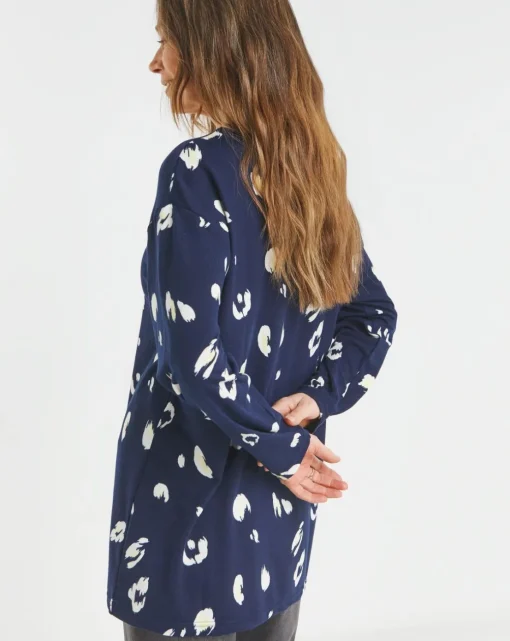 V Neck Soft Touch Animal Print Longline Top