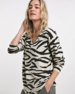 V Neck Soft Touch Zebra Print Longline Top