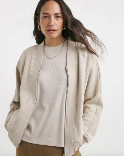 Warm Grey Ribbed Detail Bomber