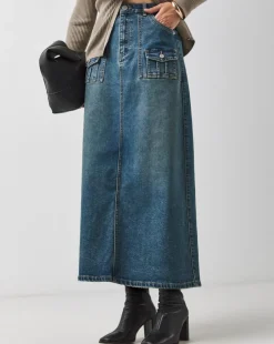 Western Blue Utility Full Denim Skirt