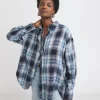 Womens Diamante Extreme Oversized Shirt - Blue Check