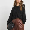 Womens Dobby Long Sleeve Blouse - Black