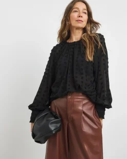 Womens Dobby Long Sleeve Blouse - Black