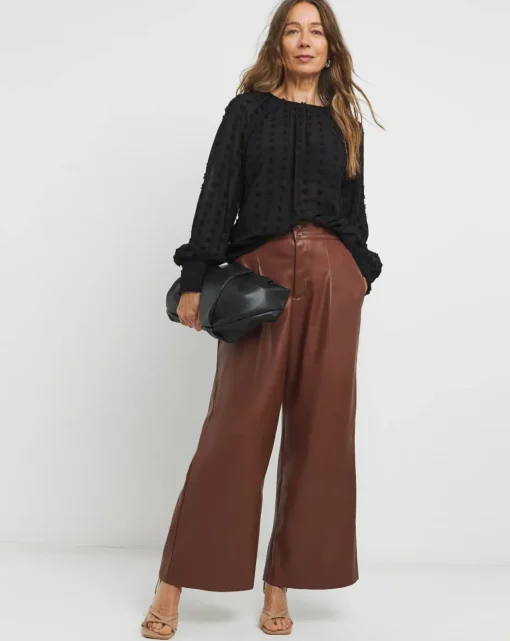 Womens Dobby Long Sleeve Blouse - Black