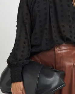 Womens Dobby Long Sleeve Blouse - Black
