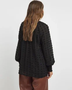 Womens Dobby Long Sleeve Blouse - Black