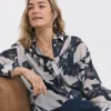 Womens Extreme Oversized Voile Shirt - Ivory Print