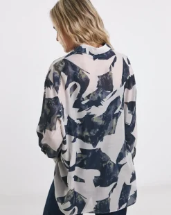 Womens Extreme Oversized Voile Shirt - Ivory Print