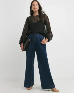 Womens Lace Bishop Sleeve Blouse - Black