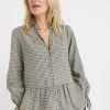 Womens Smock Frill Detail Button Through Blouse - Natural Check
