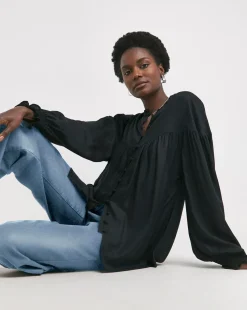 Womens Twill Feminine Blouse - Black