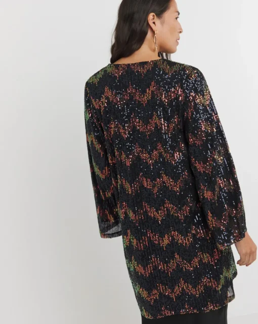 Zig Zag Sequin Longline Cardi